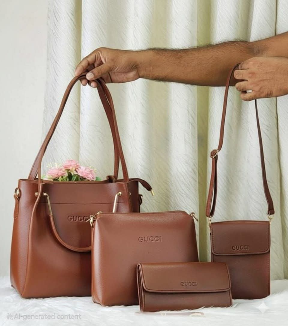4 PCS Leather LADIES FASHIONABLE COMBO Bag(Chocolate)