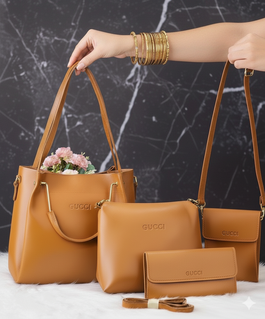 4 PCS Leather LADIES FASHIONABLE COMBO Bag(brown)