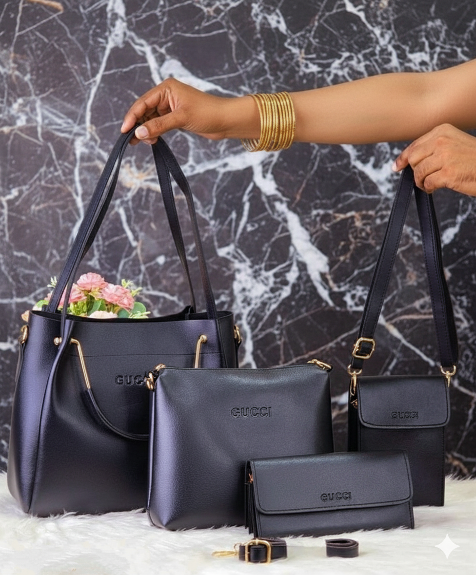 4 PCS Leather LADIES FASHIONABLE COMBO Bag(black)